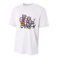Little Miss Pre K Pencil Bow First Day Of School Youth Performance Sprint T-Shirt