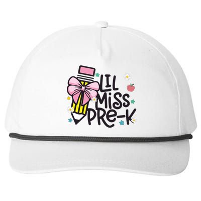 Little Miss Pre K Pencil Bow First Day Of School Snapback Five-Panel Rope Hat