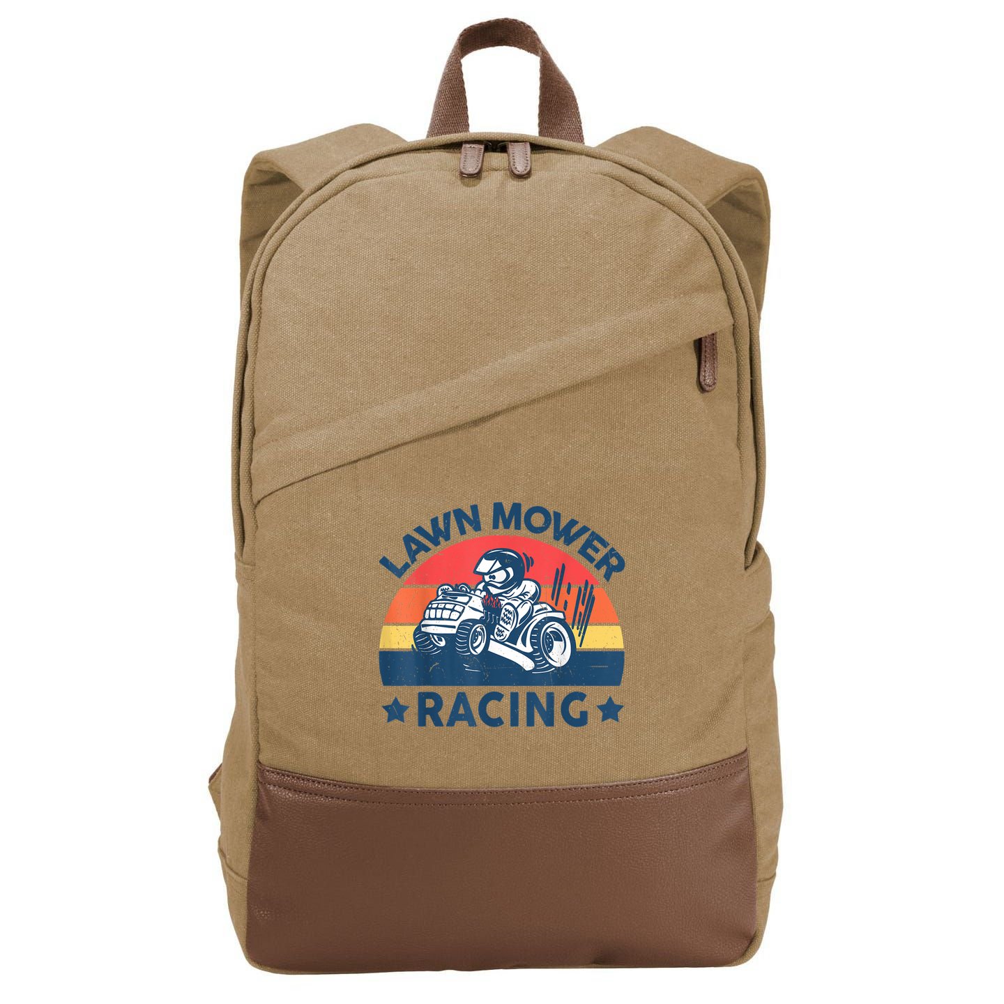 Lawn Mower Racing Lawn Mowing Funny Landscaping Cotton Canvas Backpack