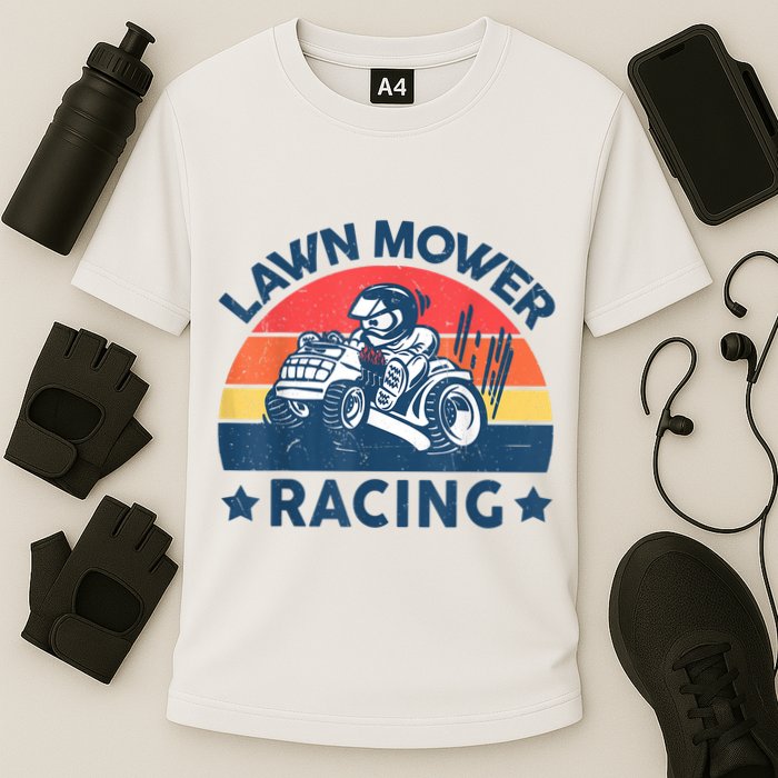 Lawn Mower Racing Lawn Mowing Funny Landscaping Cooling Performance Crew T-Shirt