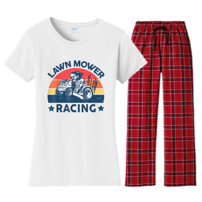 Lawn Mower Racing Lawn Mowing Funny Landscaping Women's Flannel Pajama Set