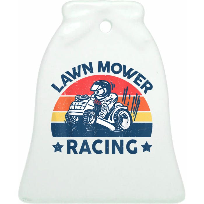 Lawn Mower Racing Lawn Mowing Funny Landscaping Ceramic Bell Ornament