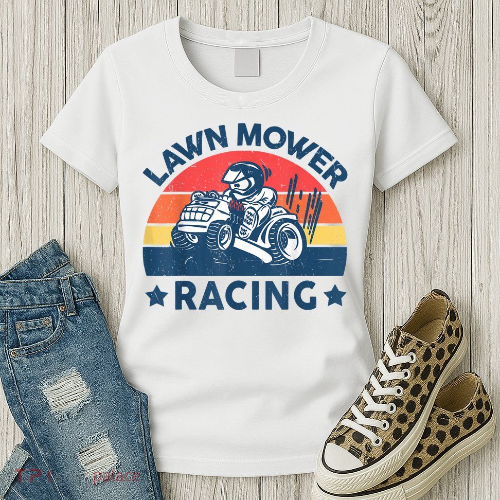 Lawn Mower Racing Lawn Mowing Funny Landscaping Womens T-Shirt
