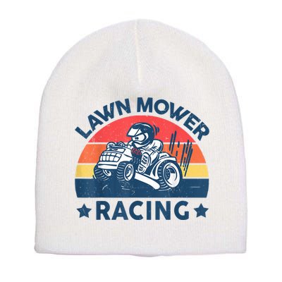 Lawn Mower Racing Lawn Mowing Funny Landscaping Short Acrylic Beanie