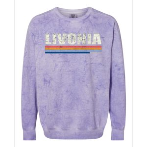 Livonia Michigan Retro Style 1980's Logo Colorblast Crewneck Sweatshirt