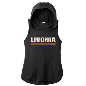 Livonia Michigan Retro Style 1980's Logo Ladies PosiCharge Tri-Blend Wicking Draft Hoodie Tank