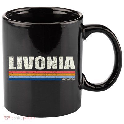 Livonia Michigan Retro Style 1980's Logo 11oz C Handle Ceramic Mug