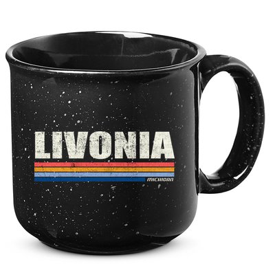 Livonia Michigan Retro Style 1980's Logo 15oz Campfire Ceramic Mug
