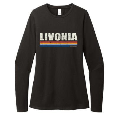 Livonia Michigan Retro Style 1980's Logo Womens CVC Long Sleeve Shirt