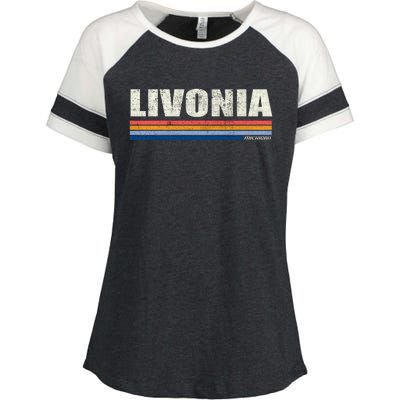 Livonia Michigan Retro Style 1980's Logo Enza Ladies Jersey Colorblock Tee