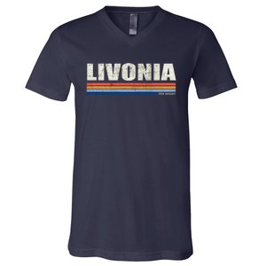 Livonia Michigan Retro Style 1980's Logo V-Neck T-Shirt