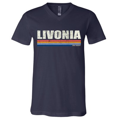 Livonia Michigan Retro Style 1980's Logo V-Neck T-Shirt