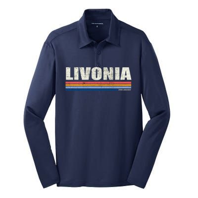 Livonia Michigan Retro Style 1980's Logo Silk Touch Performance Long Sleeve Polo