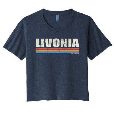 Livonia Michigan Retro Style 1980's Logo Women's Crop Top Tee