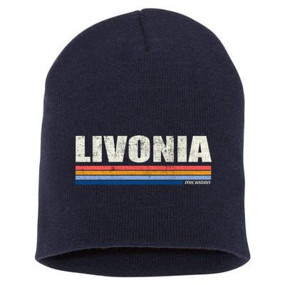 Livonia Michigan Retro Style 1980's Logo Short Acrylic Beanie