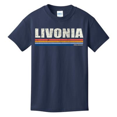 Livonia Michigan Retro Style 1980's Logo Kids T-Shirt