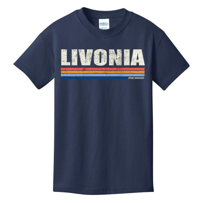 Livonia Michigan Retro Style 1980's Logo Kids T-Shirt