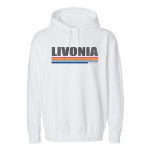 Livonia Michigan Retro Style 1980's Logo Garment-Dyed Fleece Hoodie