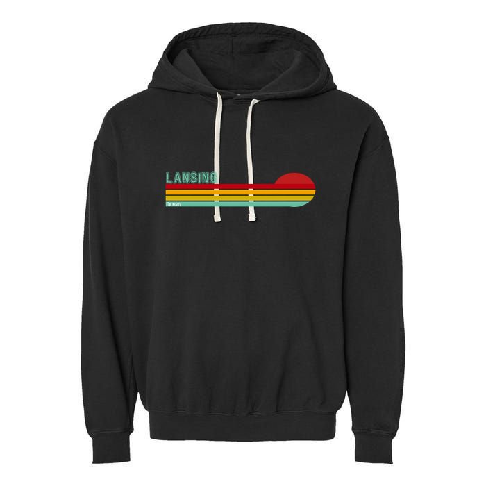 Lansing Michigan Retro Garment-Dyed Fleece Hoodie