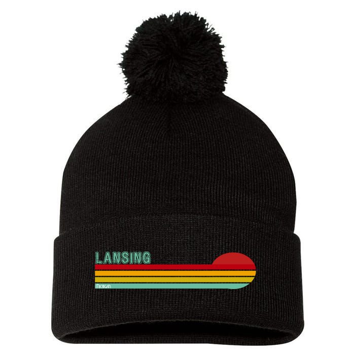 Lansing Michigan Retro Pom Pom 12in Knit Beanie