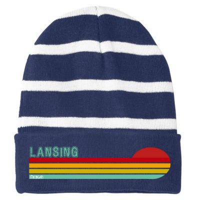 Lansing Michigan Retro Striped Beanie with Solid Band