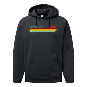 Ludington Michigan Retro Performance Fleece Hoodie