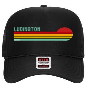 Ludington Michigan Retro High Crown Mesh Back Trucker Hat