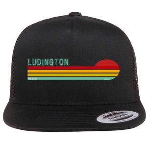 Ludington Michigan Retro Flat Bill Trucker Hat