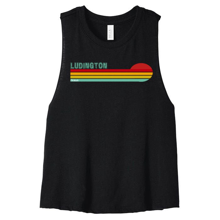 Ludington Michigan Retro Women's Racerback Cropped Tank