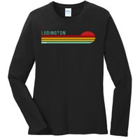 Ludington Michigan Retro Ladies Long Sleeve Shirt