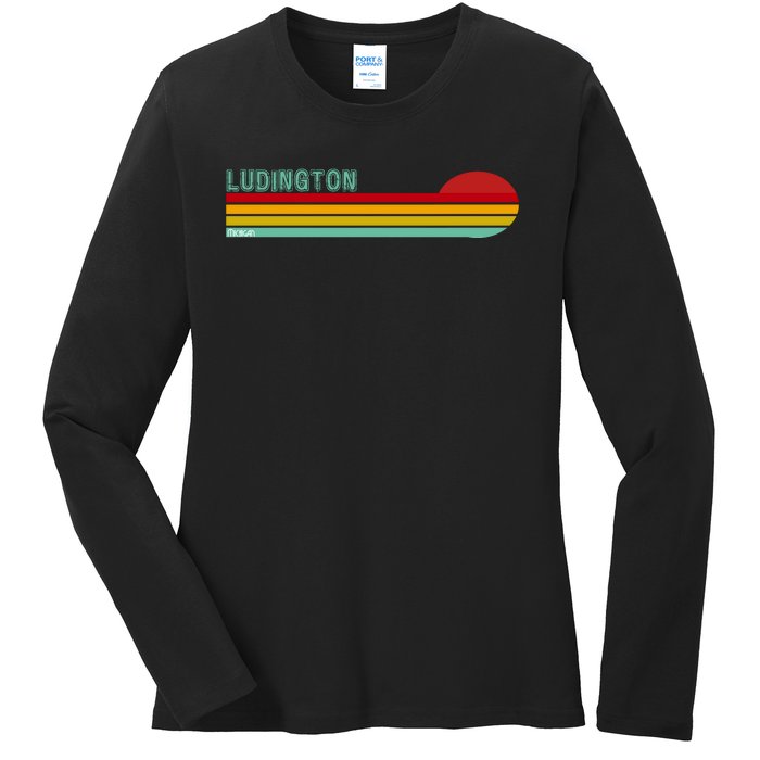 Ludington Michigan Retro Ladies Long Sleeve Shirt