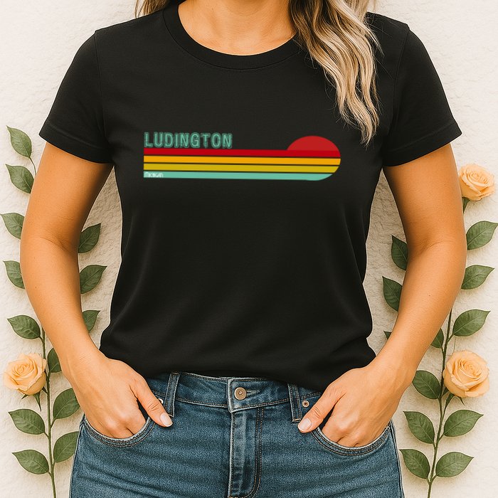 Ludington Michigan Retro Womens T-Shirt