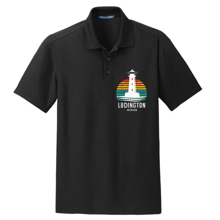 Ludington Michigan Retro Vintage Lighthouse Idea Gifts Dry Zone Grid Polo