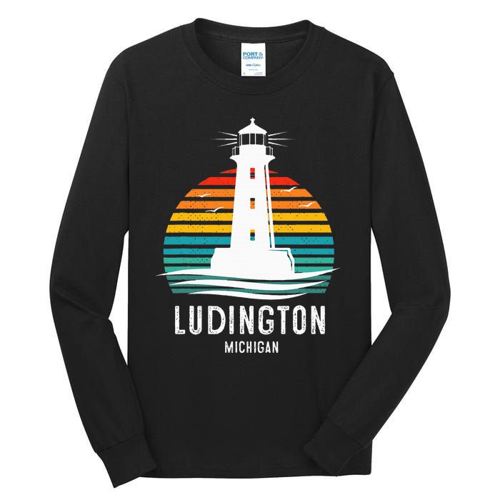 Ludington Michigan Retro Vintage Lighthouse Idea Gifts Tall Long Sleeve T-Shirt