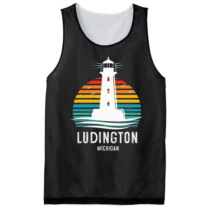 Ludington Michigan Retro Vintage Lighthouse Idea Gifts Mesh Reversible Basketball Jersey Tank