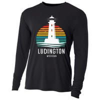 Ludington Michigan Retro Vintage Lighthouse Idea Gifts Cooling Performance Long Sleeve Crew