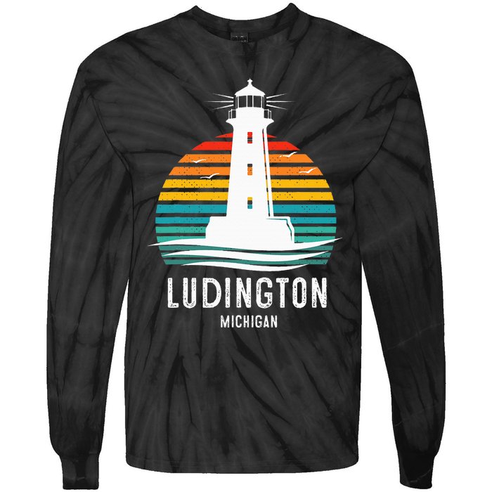 Ludington Michigan Retro Vintage Lighthouse Idea Gifts Tie-Dye Long Sleeve Shirt