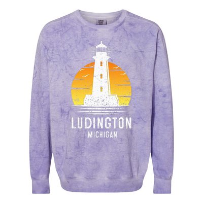 Ludington Michigan Retro Vintage Lighthouse Idea Gifts Colorblast Crewneck Sweatshirt