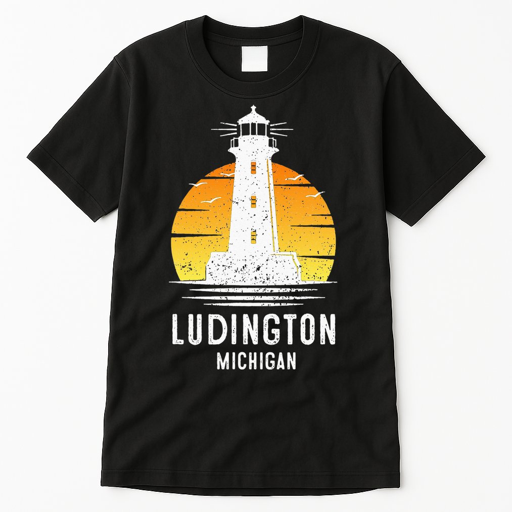 Ludington Michigan Retro Vintage Lighthouse Idea Gifts Tall T-Shirt