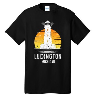 Ludington Michigan Retro Vintage Lighthouse Idea Gifts Tall T-Shirt