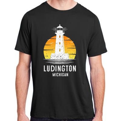 Ludington Michigan Retro Vintage Lighthouse Idea Gifts Adult ChromaSoft Performance T-Shirt