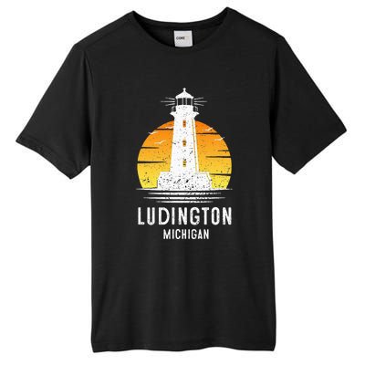 Ludington Michigan Retro Vintage Lighthouse Idea Gifts Tall Fusion ChromaSoft Performance T-Shirt