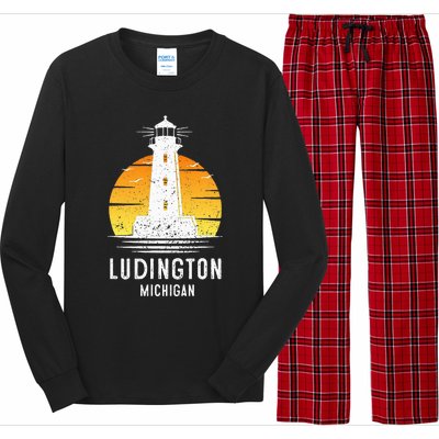 Ludington Michigan Retro Vintage Lighthouse Idea Gifts Long Sleeve Pajama Set