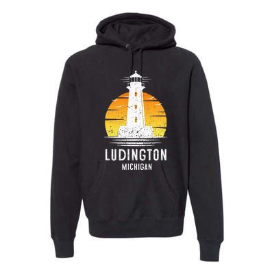 Ludington Michigan Retro Vintage Lighthouse Idea Gifts Premium Hoodie