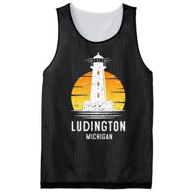 Ludington Michigan Retro Vintage Lighthouse Idea Gifts Mesh Reversible Basketball Jersey Tank