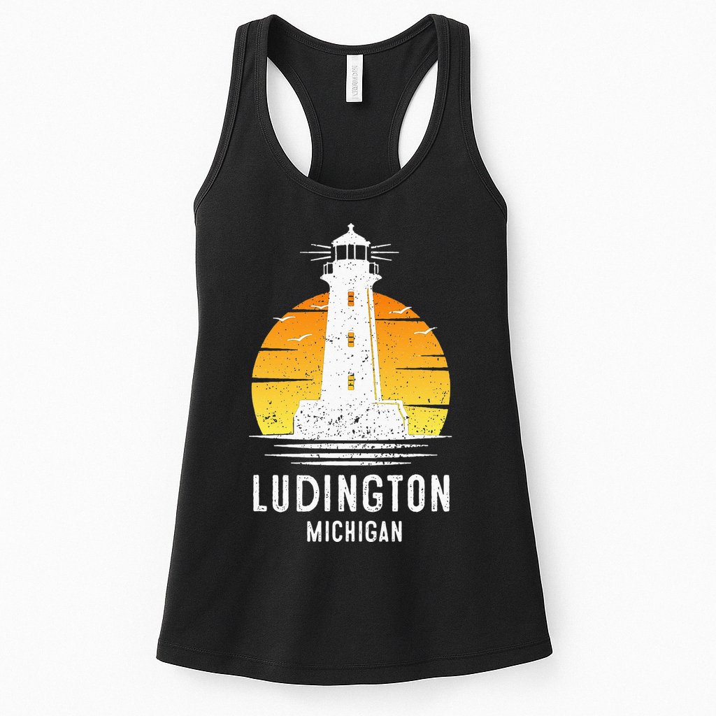 Ludington Michigan Retro Vintage Lighthouse Idea Gifts Womens Tank Top