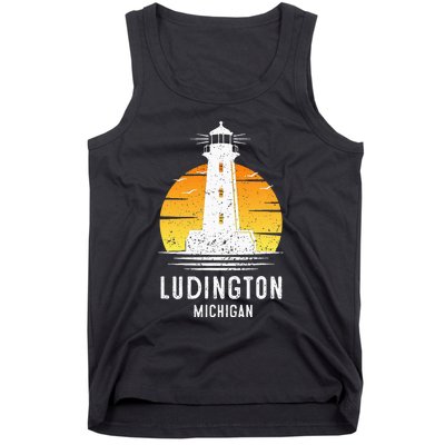 Ludington Michigan Retro Vintage Lighthouse Idea Gifts Tank Top