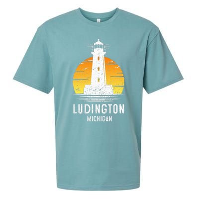 Ludington Michigan Retro Vintage Lighthouse Idea Gifts Sueded Cloud Jersey T-Shirt