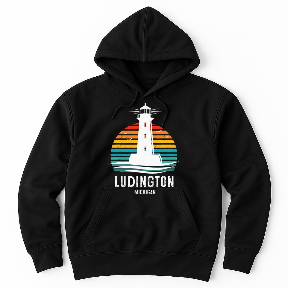 Ludington Michigan Retro Vintage Lighthouse Idea Hoodie