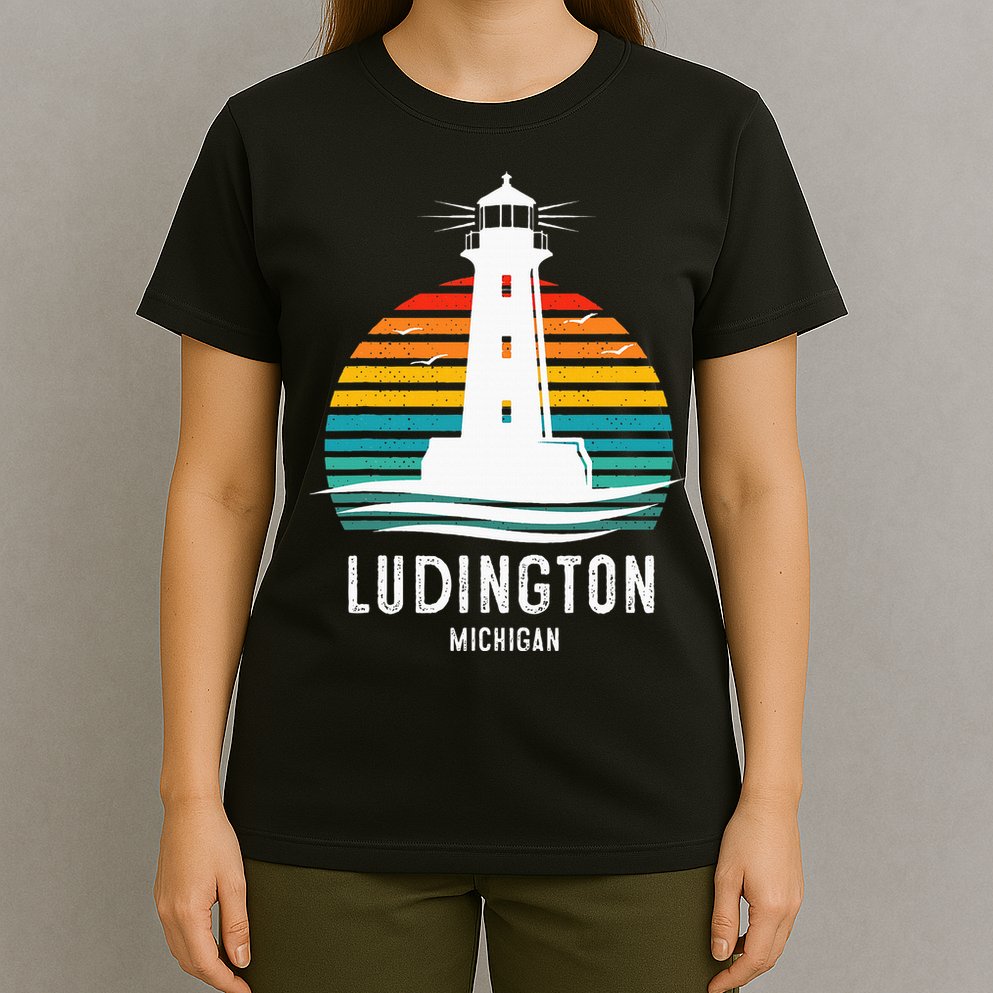 Ludington Michigan Retro Vintage Lighthouse Idea T-Shirt